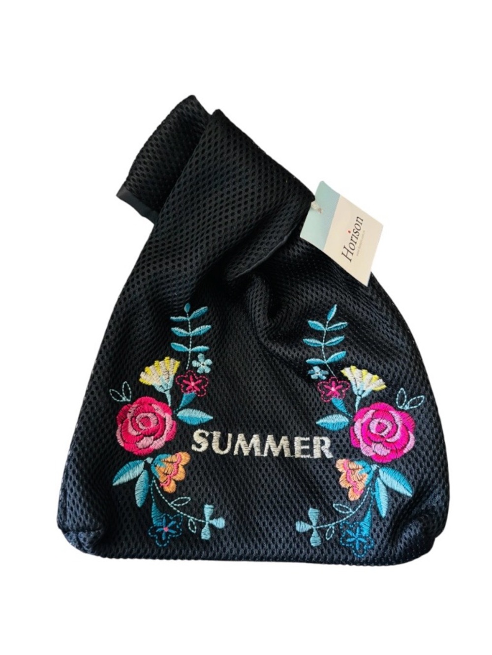 NWT Floral Embroidered Black Knot Tote.